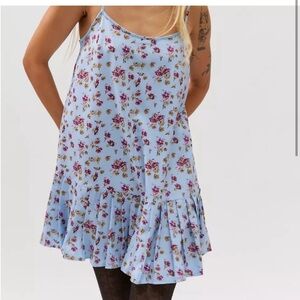 Urban Outfitters Camille Floral Blue Sleeveless Mini Dress